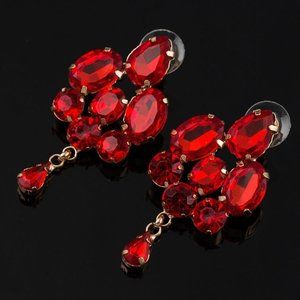 2.04" holiday red vintage style evening earrings, bridal jewelry, prom earrings